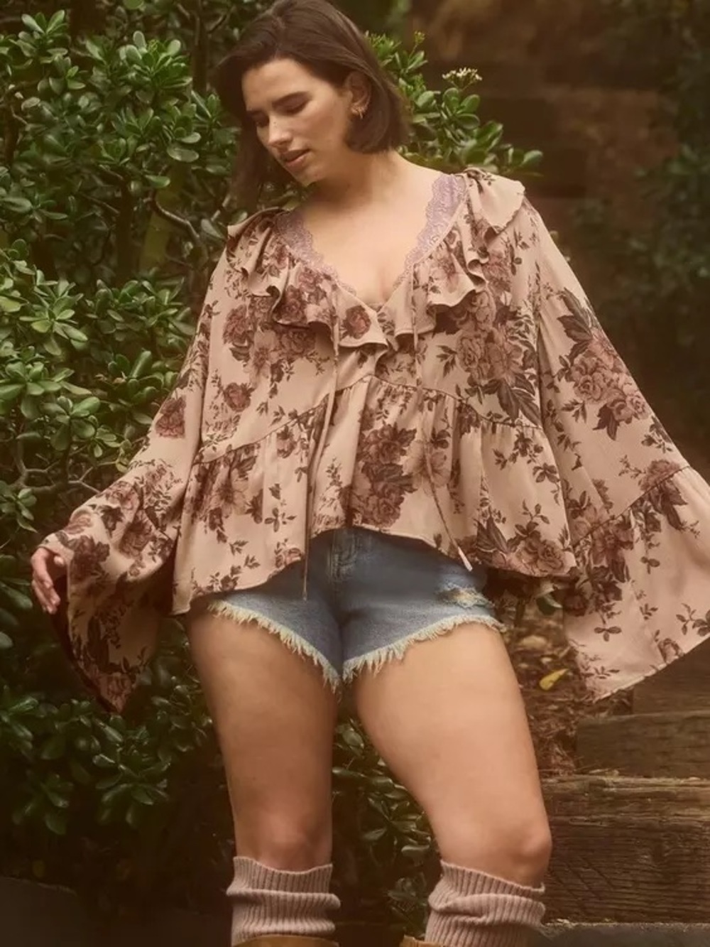 Torrid Festi Bell Sleeve Ruffle Front Blouse NWT